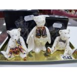 Royal Crown Derby Miniature Bears - 'Mummy and Charlotte' and 'Edward', red printed marks, both