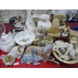 Aynsley Trinkets, clock, vases, Nao dog, crested ware, Torquay ware etc:- One Tray