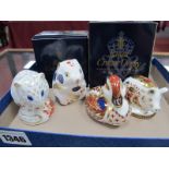 Four Royal Crown Derby Paperweights- Imari 'Piglet', 'Swimming Duckling', 'Derby Dormouse' and '