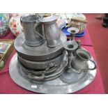 WITHDRAWN XVIII Pewter Plates, including Thomas Giffin, James Dixon, meat plate, two warming plates