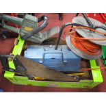 A Tool Box, containing hammer, saw, Black & Decker hedge trimmer, cable reel:- One Box