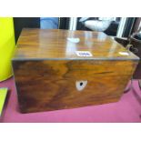 A XIX Century Walnut Ladies Sewing Box, with mother of pearl inlay, silk lined and fitted interior.