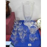 Antique and Later Stem Liqueur Drinking Glasses, glass custard cup, large heavy glass vase, etc:-