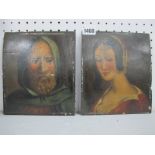 A Pair of XVIII Century Oils on Panels, head and shoulders of a Lady and a Gentleman in hooded