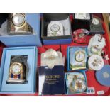 Wedgwood, Ashford China, Royal Collection and Other Quartz Mantel Clocks:- One Tray