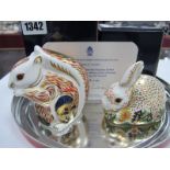 Royal Crowen Derby Paperweights 'Stoney Middleton Squirrel' and 'Rowsley Rabbit' limited edition