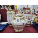 An Early XX Century Noritake Chocolate Pot, Tea Pot and Tea Caddy, with gilt and floral decoration.