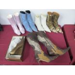 A Collection of Ladies Boots, including Escada blue denim print leather ankle boots (size 39),
