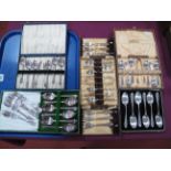 Assorted Cased Sets of Plated Teaspoons, cased set of teaspoons and pastry forks, etc:- One Tray
