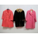A Mid XX Century Vintage Pink Mohair Duster Coat, a pink wool crepe double breasted coat with