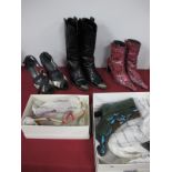 Russell & Bromley; A Pair of Mock Croc Black Leather Cowboy Boots; others, including green multi