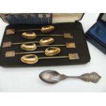 A Stylish Set of Six Scottish Hallmarked Silver Gilt Coffee Spoons, Norman Cherry, Edinburgh 1981,