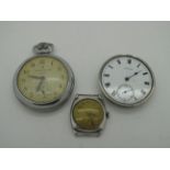 A Wristwatch Head, (no strap) stamped "925", an Ingersoll Ltd London pocket watch, and a Waltham