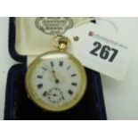 An 18ct Gold Cased Ladies Fob Watch, the gilt highlighted white dial with black Roman numerals and