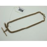 A 9ct Rose Gold Curb Link Double Albert Chain, to 9ct gold double swivel style clasp, suspending T-