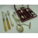 A Matched Set of Four Hallmarked Silver Coffee Spoons, a pair of hallmarked silver sugar tongs;