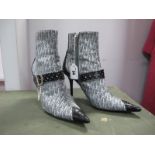 Christian Dior; Monogram Trick Pearl Ankle Boots, in grey logo fabric with studded black leather
