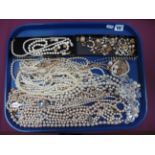 Imitation Pearl Bead Necklaces, Bracelets and Earrings, including two decorative key charms:- One