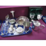 A Hallmarked Silver Trumpet Vase, together with assorted plated ware, including modern pair of glass