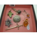 A Selection of Modern Brooches, including a Scottish hallmarked silver Celtic style sword, a