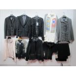 Roberto Cavalli Class; Eight Jackets, including grey wool, evening, casual; Just Cavalli feather
