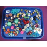 A Mixed Lot of Vintage and Later Clip Earrings, including bead, floral, knots etc:- One Tray