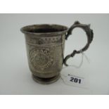 A Victorian Hallmarked Silver Christening Mug, George Unite, Birmingham 1873, allover decorated,