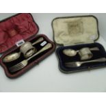 A Matched Hallmarked Silver Three Piece Christening Set, London 1896, 1897, Chester 1900, in a H.