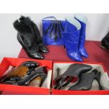 Adige Paris Black Leather Stiletto Ankle Boots, with fur trim (size 5½); Pola cobalt blue leather