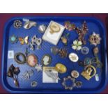 A Mixed Lot of Assorted Costume Brooches, including diamante, cameo style, flowers, butterflies,