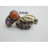 A 9ct Gold Dress Ring, alternately set, (finger size N); together with a single stone ring, coral