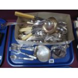 A Mixed Lot of Assorted Plated Cutlery, novelty acorn caddy spoon, mother of pearl shell caviar