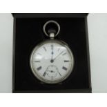 An Openface Pocketwatch, the unsigned white dial with Roman numerals and seconds subsidiary dial, in