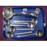 A Set of Six Viners Studio Soup Spoons, together with a King's pattern plated ladle and a decorative