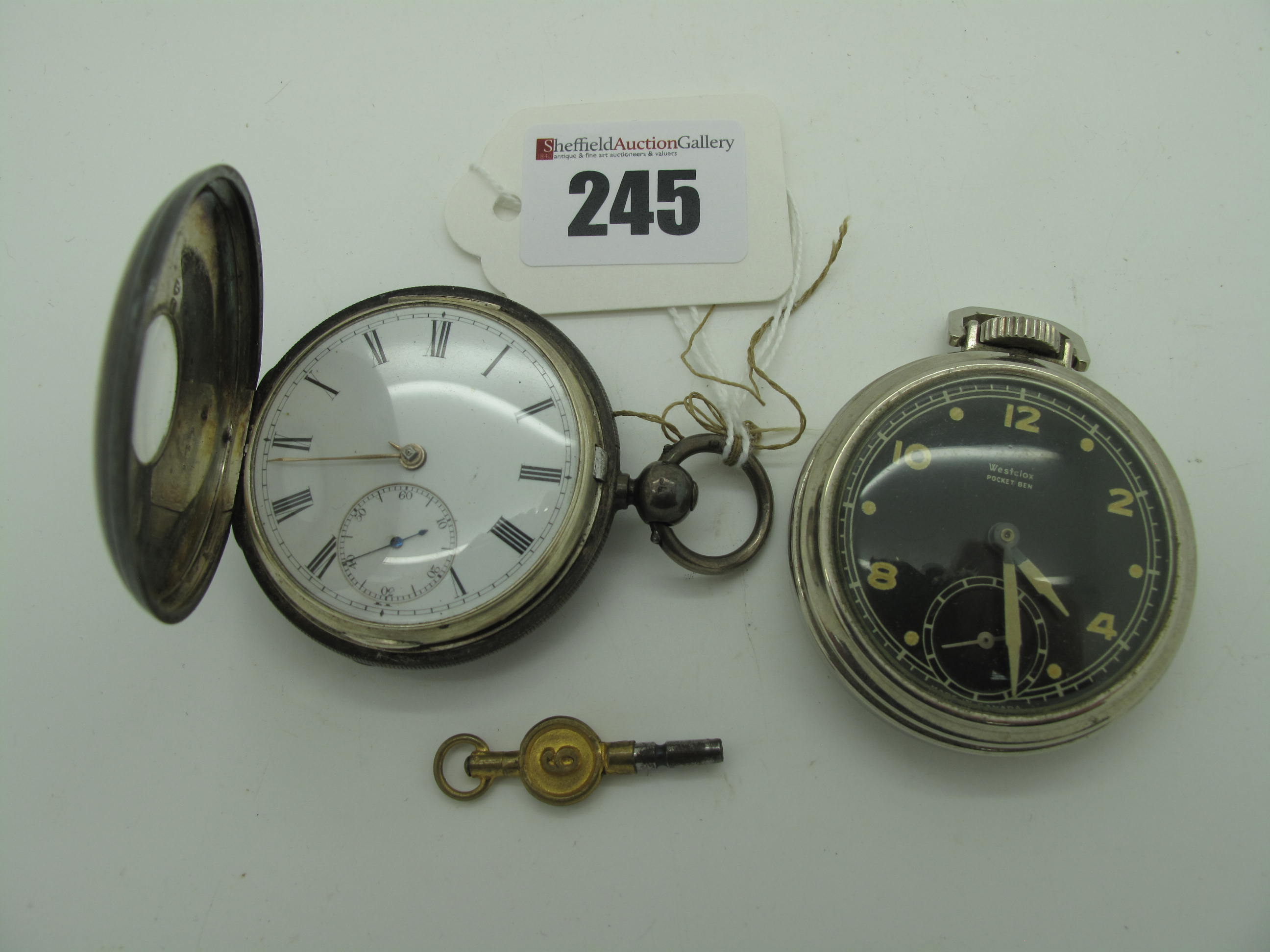 A Hallmarked Silver Cased Half Hunter Pocketwatch, the white dial with black Roman numerals and