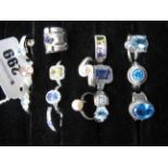 A Collection of Assorted Modern "925" Dress Rings, (finger sizes noted O, P).