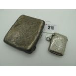 A Hallmarked Silver Vesta Case, leaf engraved; together with a hallmarked silver cigarette case,
