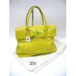 Mulberry; A Limited Edition Lemon Yellow Patent Leather Bayswater Handbag, with silver tone hardware