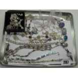 Assorted Modern "925" Jewellery, including shell and semi precious inset bracelets, pendants,