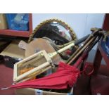 Hazells Hockey Stick, walking sticks, umbrellas, bellows, Dunlop blue flash tennis racket. (9)