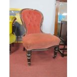 XIX Century Mahogany Framed Spoon Back Chair with serpentine shaped front, on turned legs, re-
