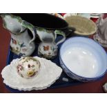 A Minton Willow Pattern Bowl, jelly mould, jugs etc:- One Tray