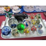 Murano Glass Clown, paperweights, glass ball etc:- One Tray