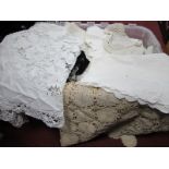 A Quantity of Lace Crocet and Other Table Linen, baby's nightdress, black net petticoat etc:- One