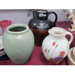 Lovatt's Ribbed Green Vase, Radford and Stonware jugs. (3)