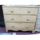 A XIX Century Pine Straight Front Chest, of three drawers having turned handles, 92cm wide.