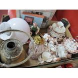 Edwardian Teaware, Wallace & Grommit clock, oil lamp parts, etc:- One Box