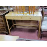 A Light Wood Side Table, having two drawers 101.5cm wide.