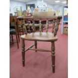 Ash and Elm Captains Chair, with dish seat, shaped splats on turned legs.