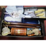 Cased Cutlery, dressing mirror, decanter case, Lilliput Lane, walking cane:- One Box